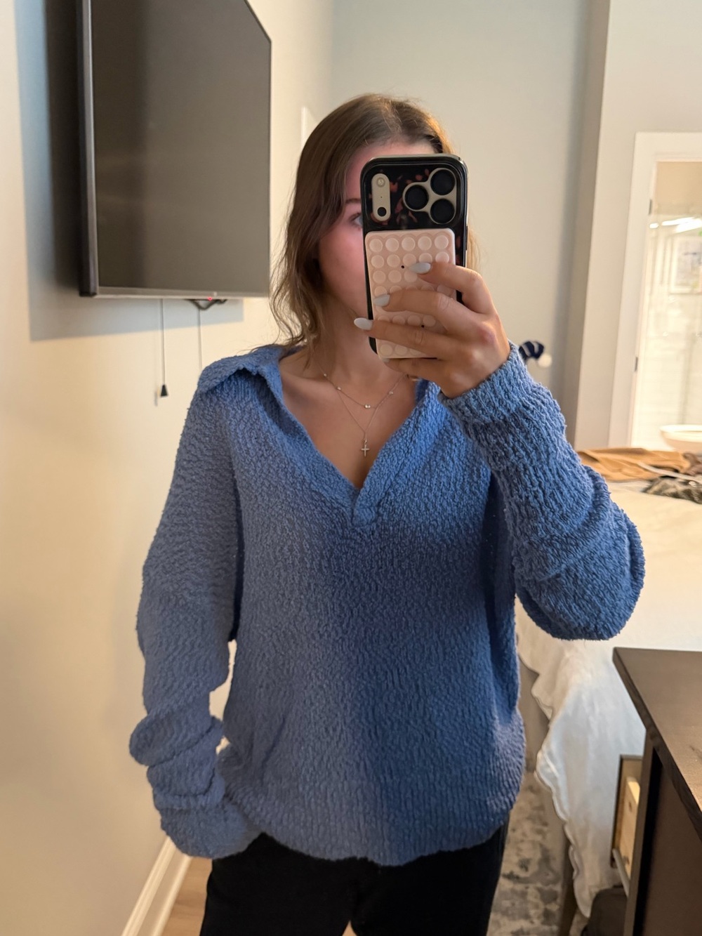 Pistola Blue V-Neck Collared Pullover Sweater